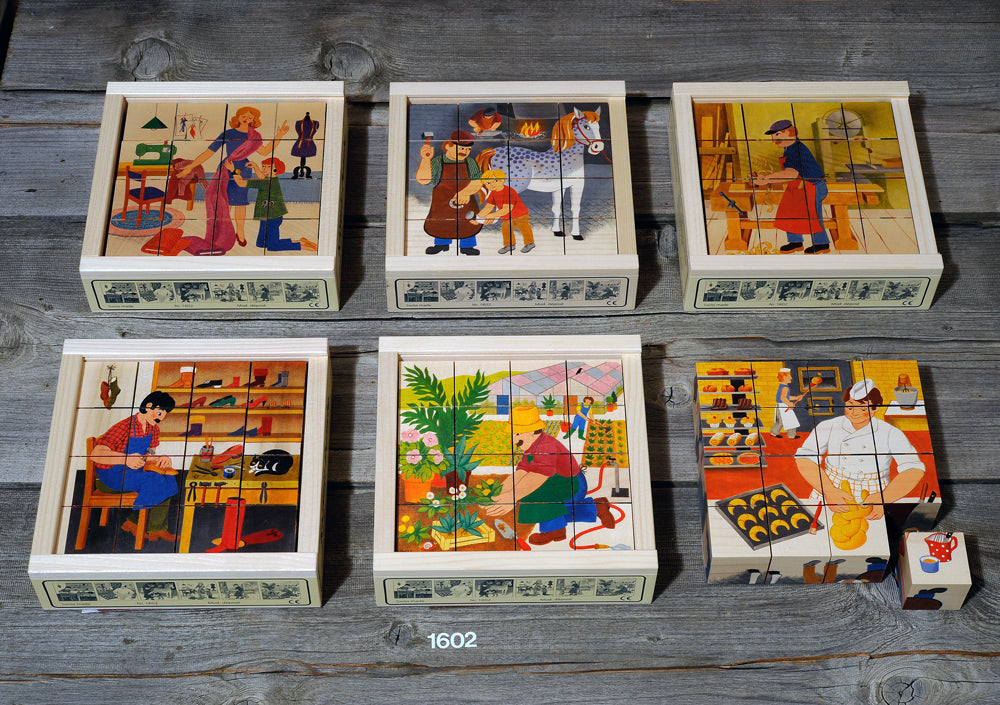 Atelier Fischer Wooden Cube Puzzle Article 1602, Berufe