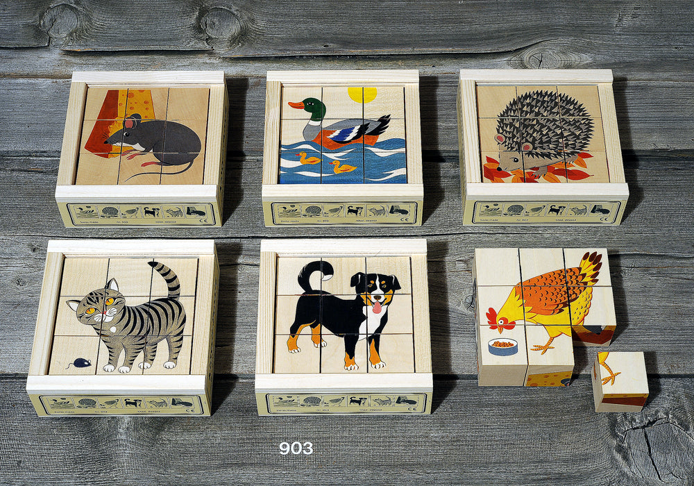 Atelier Fischer Wooden Cube Puzzle Artikel 903, Haustiere