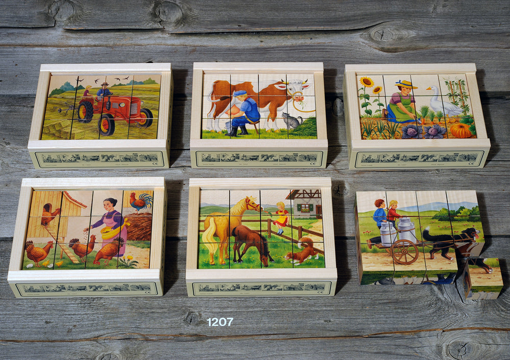 Atelier Fischer Wooden Cube Puzzle Artikel 1207, Bauernhof
