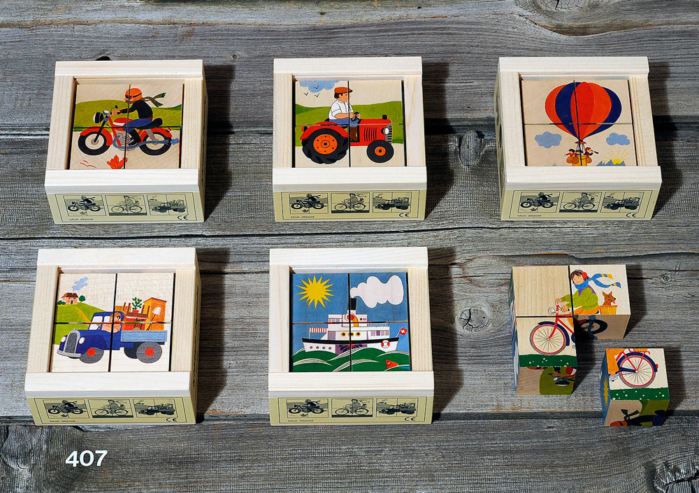 Atelier Fischer Wooden Cube Puzzle Artikel 407, Fahrzeuge