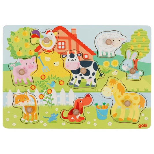 Goki lift-out puzzle farm animals 57392