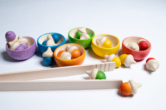 Pagalou Set of bowls and acorns for color sorting & matching, 24 pieces