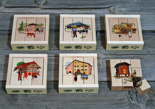 Atelier Fischer Wooden Cube Puzzle Artikel 901, Schweizerhäuser