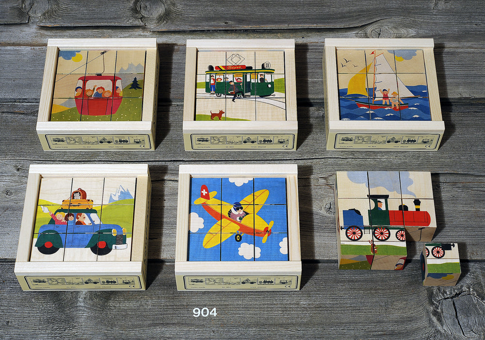 Atelier Fischer Wooden Cube Puzzle Article 904, Transport vehicles