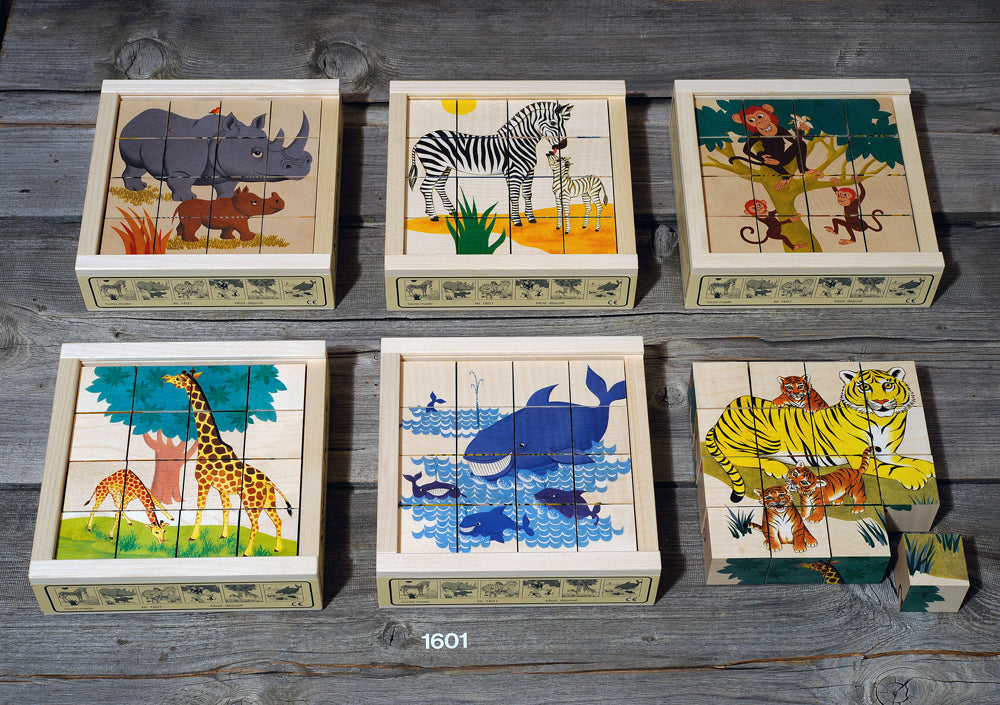 Atelier Fischer Wooden Cube Puzzle Article 1601, Wild Animals